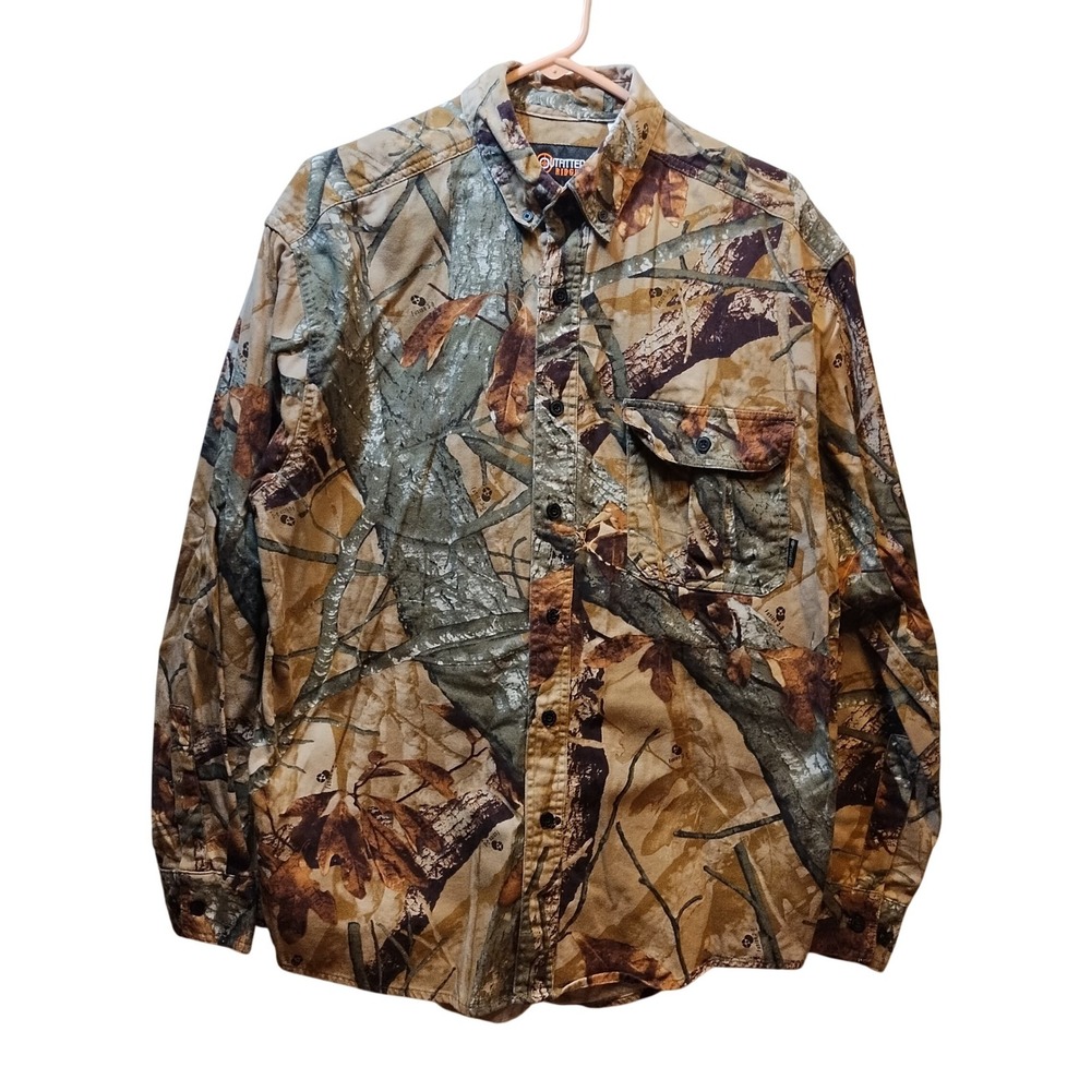 Outfitters‎ Ridge Mens M Camo Button Down Long Sleeve Shirt Fusion 3-D Hunting